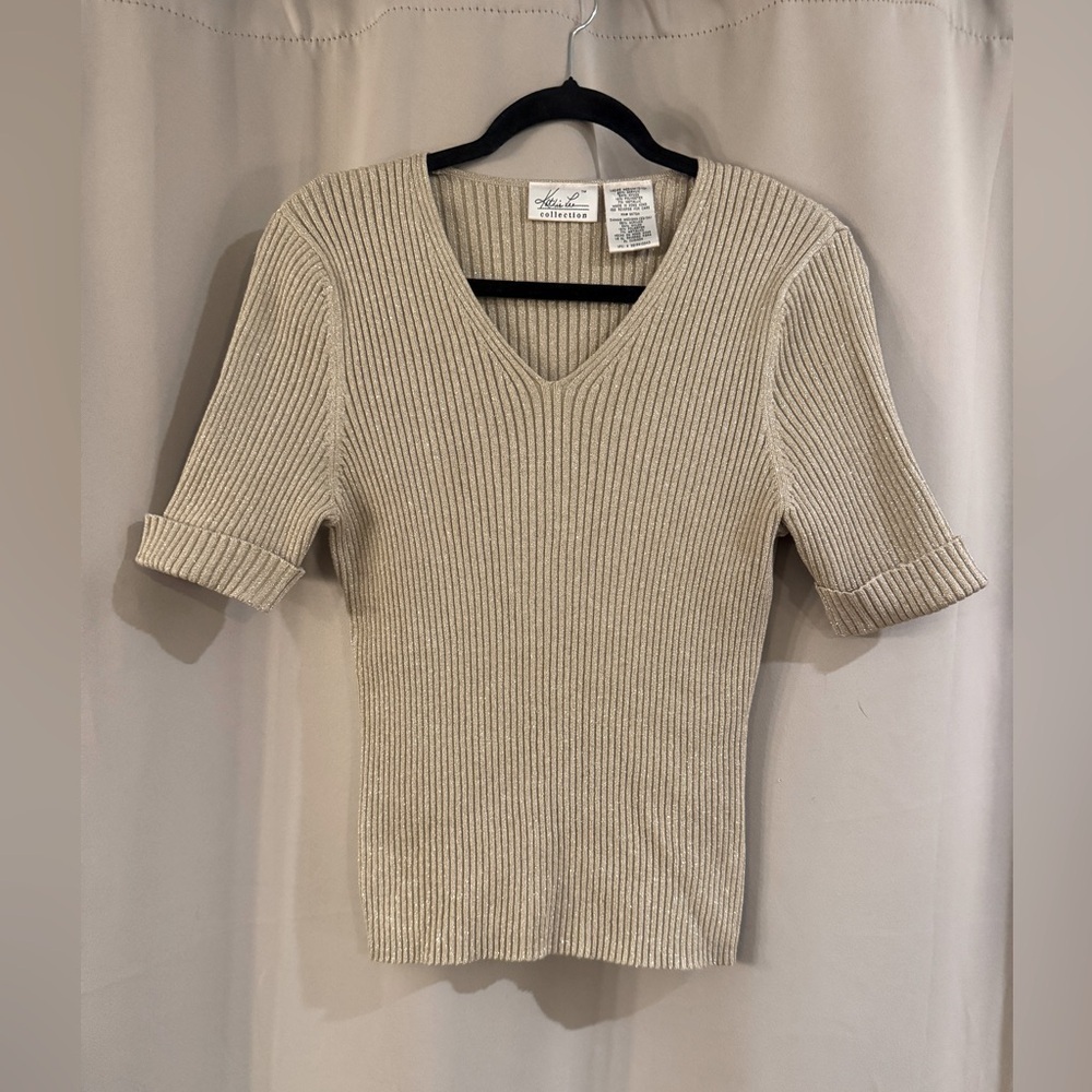 Kathie Lee Collection Gold Shimmer Ribbed Fitted Tee